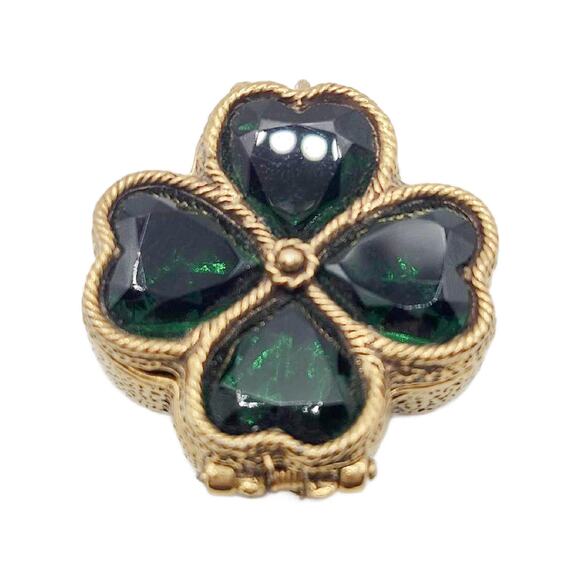 Vintage Clover Shamrock Pill Box Pendant - Picture 4 of 11